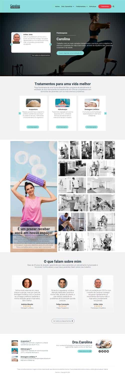 Modelo de site para fisioterapeutas, clínicas de fisioterapia e studios de pilates