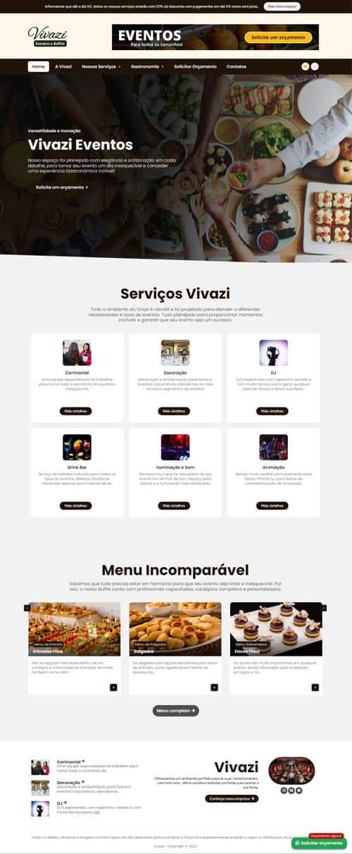 Modelo de Site para empresas de eventos, buffet infantil ou adulto e casa de festas