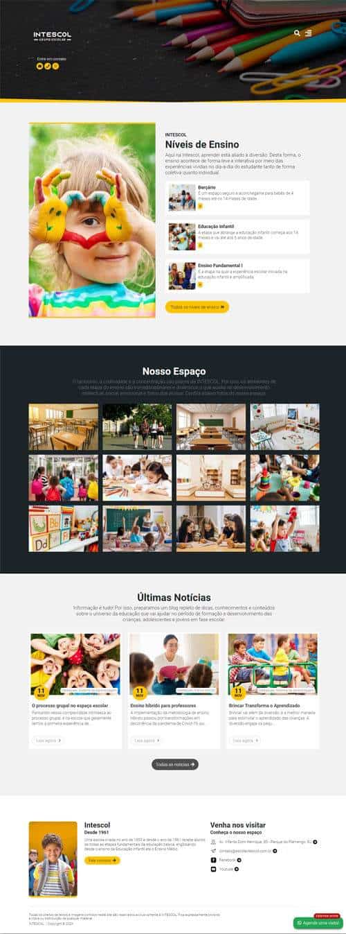 Modelo de Site educacional para escolas particulares, colégios, creches, centros de ensino e escolas infantis