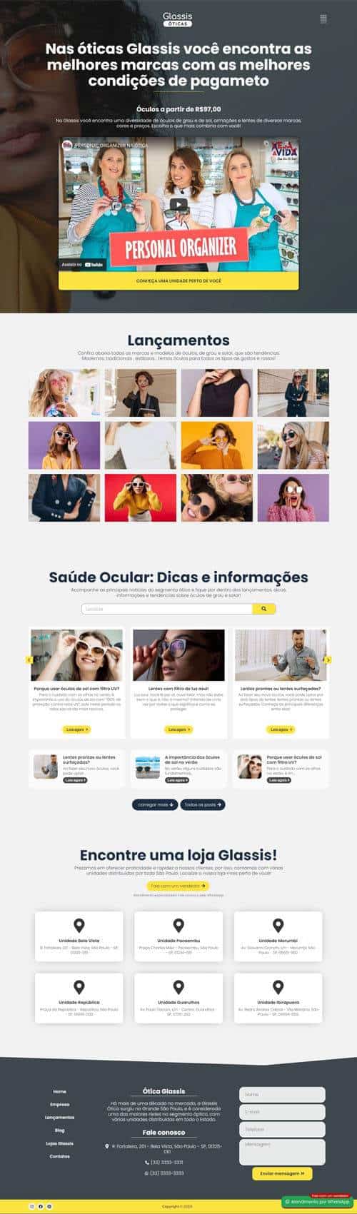 Modelo de Site para Óticas, laboratórios ópticos ou empresas de óculos